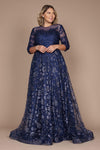 Dylan & Davids DD1239 Long Formal Lace Evening Dress Navy