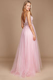 Prom Dresses Long Jeweled Beaded Tulle Prom Dress Multi Pink