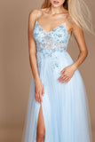 Prom Dresses Long Jeweled Beaded Tulle Prom Dress Blue