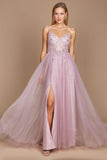 Prom Dresses Long Jeweled Beaded Tulle Prom Dress Mauve