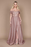 Prom Dresses Long Off Shoulder Glitter Prom Dress Mauve