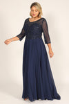 Dylan & Davids DD8919 Long Sleeve Hand Beaded Mother of The Bride Dress Navy