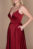 Prom Dresses Long Spaghetti Strap Prom Formal Gown Burgundy