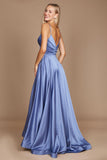 Prom Dresses Long Spaghetti Strap Prom Formal Gown Smoky Blue