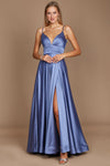 Prom Dresses Long Spaghetti Strap Prom Formal Gown Smoky Blue