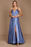 Prom Dresses Long Spaghetti Strap Prom Formal Gown Smoky Blue