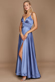 Prom Dresses Long Spaghetti Strap Prom Formal Gown Smoky Blue