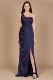 Prom Dresses One Shoulder Formal Evening Dress Navy