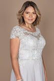 Mother of Bride Dresses Short Sleeve Formal Evening Dress Silver