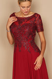 Formal Dresses Short Sleeve Mother of the Bride Formal Dress Burgundy