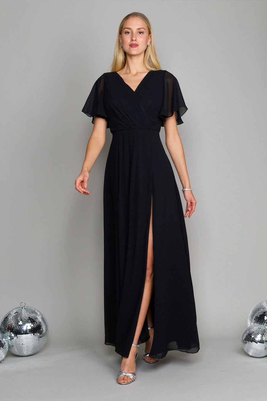 Kos Couture Short Sleeve Chiffon Formal Dress Black