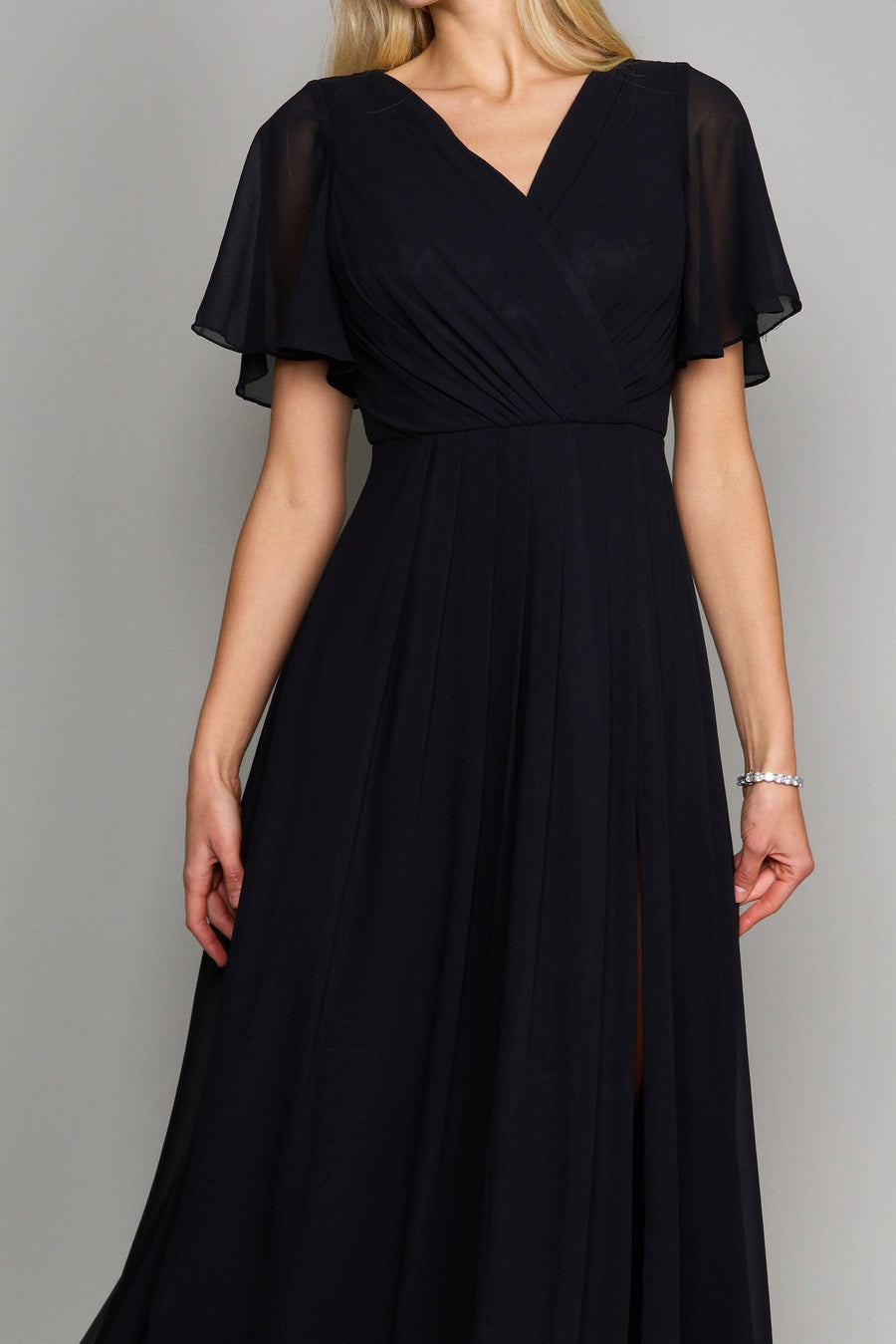 Kos Couture Short Sleeve Chiffon Formal Dress Black