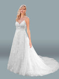 DD328 Dylan & Davids Long Spaghetti Strap V Neck Wedding Dress