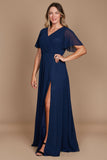 Dylan & Davids Short Sleeve Chiffon Formal Dress Navy