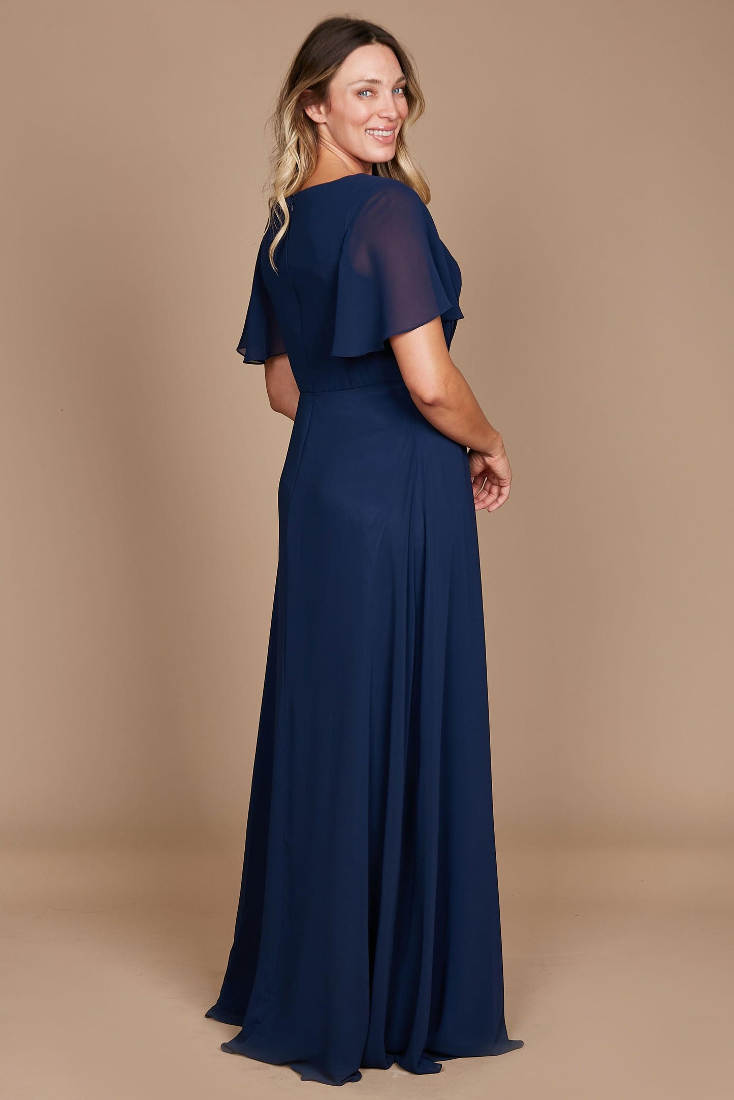 Kos Couture Short Sleeve Chiffon Formal Dress Navy